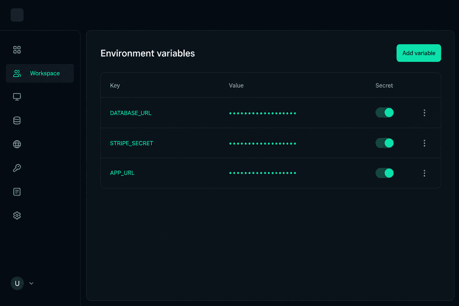 Project environment variables in an isolated workspace